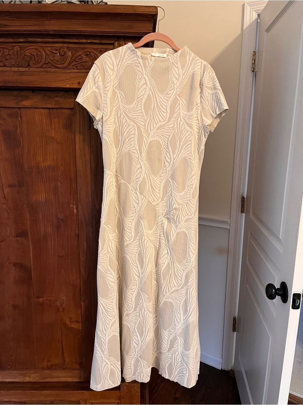 Zara Cream Textured Short-Sleeve Midaxi Dress